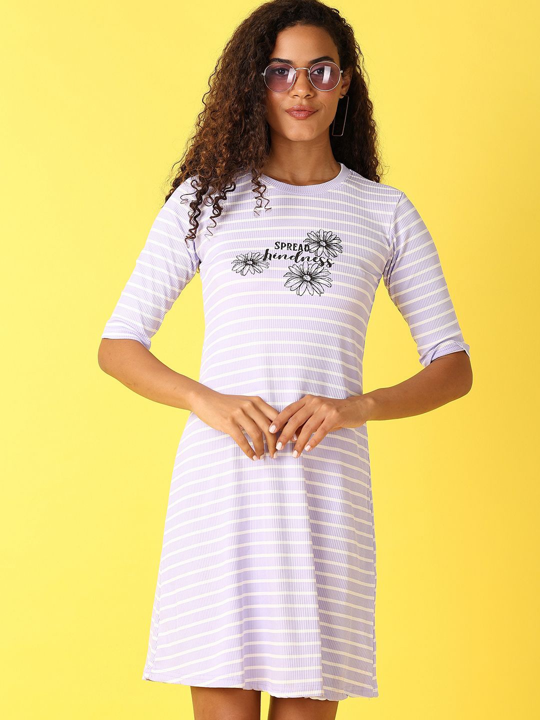 

V-Mart Striped Cotton A-Line Dress, Lavender