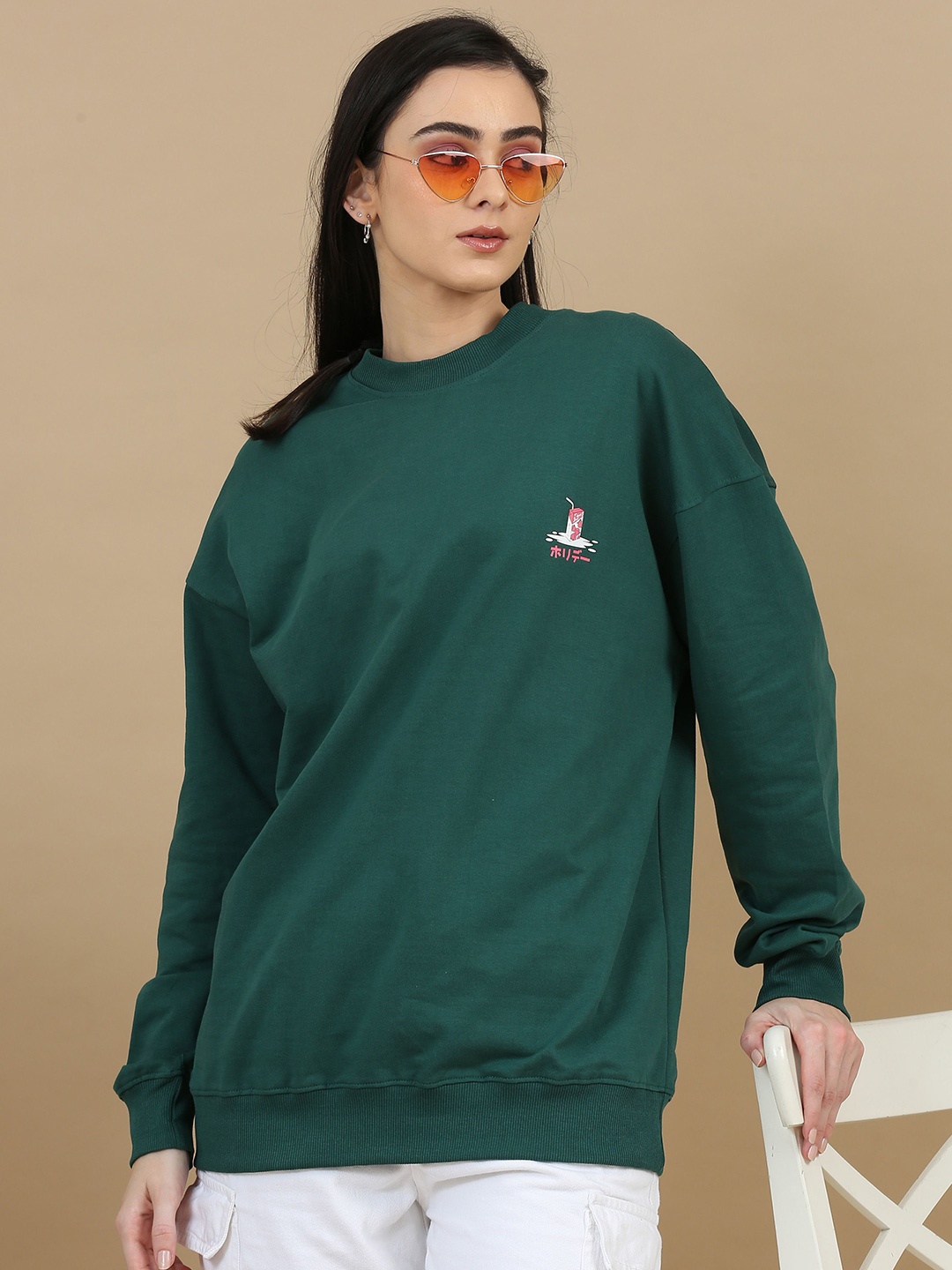 

SILISOUL Women Pure Cotton Printed Sweatshirt, Green