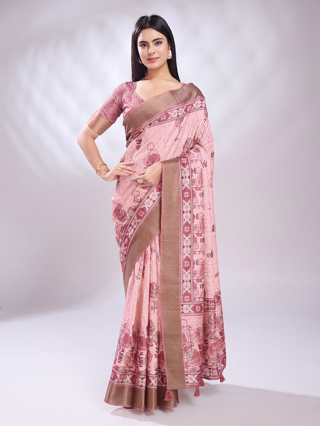 

KALINI Floral Printed Designer Saree, Pink
