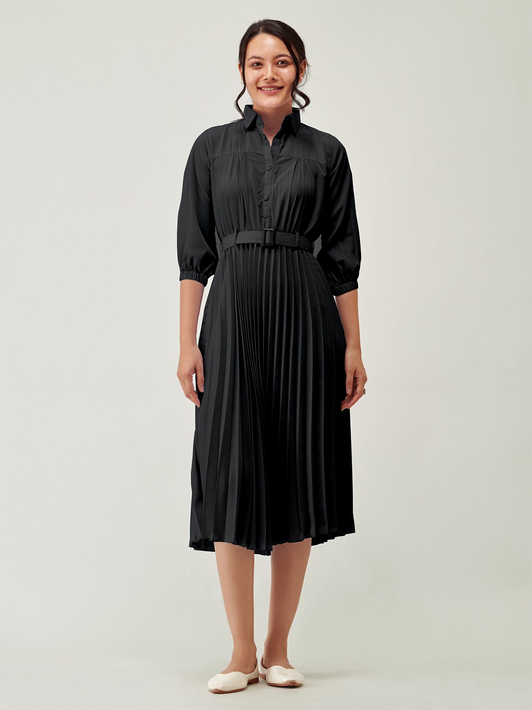 

Raiyani Enterprise Fit & Flare Pleated Midi Dress, Black