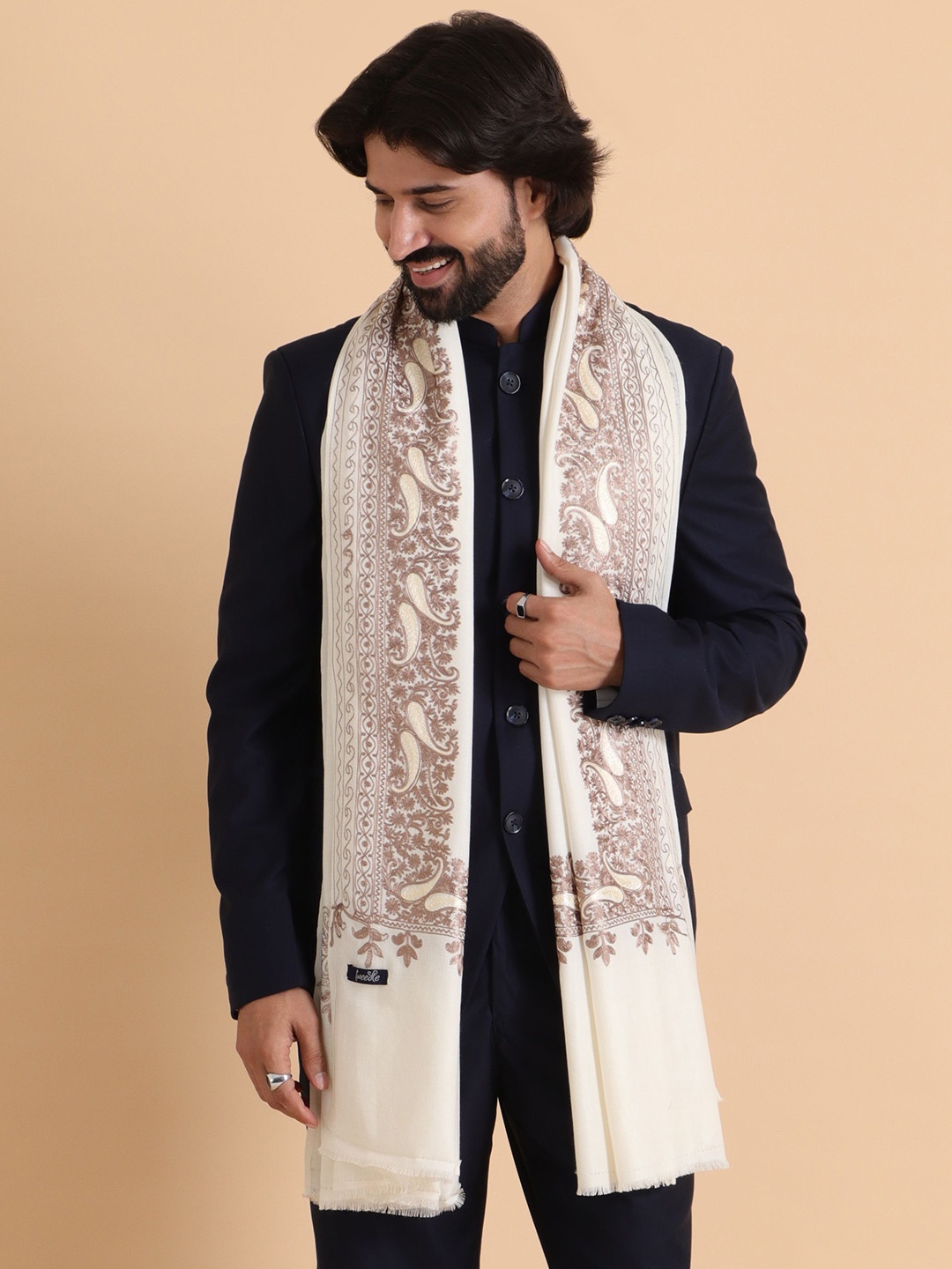 

Tweedle Paisley Embroidered Woollen Shawl, Off white