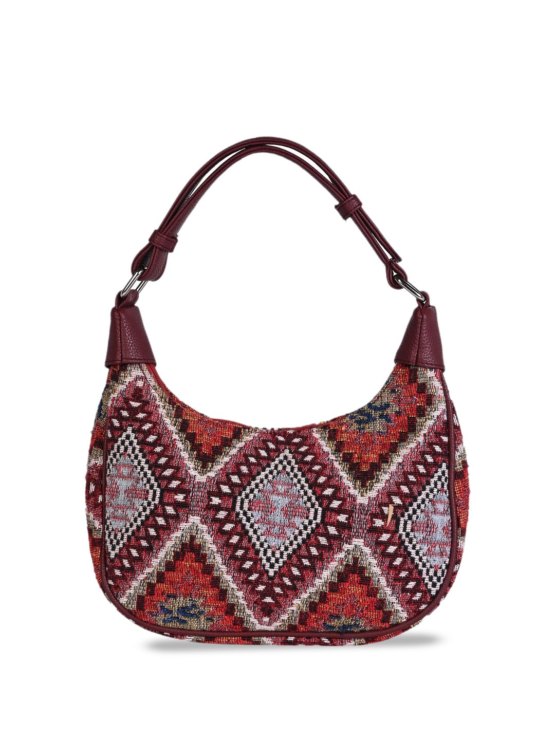 

INDIVIDUAL DESIGN Women Ethnic Motifs Printed Half Moon Cotton Handheld Bag, Maroon