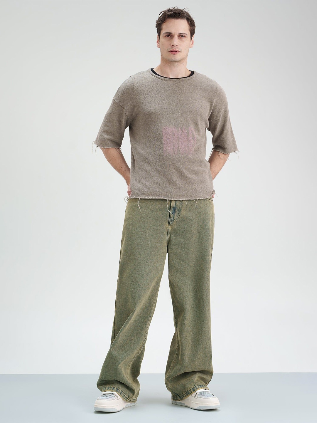 

FREAKINS Men Jean Relaxed Fit Heavy Fade Cotton Jeans, Olive