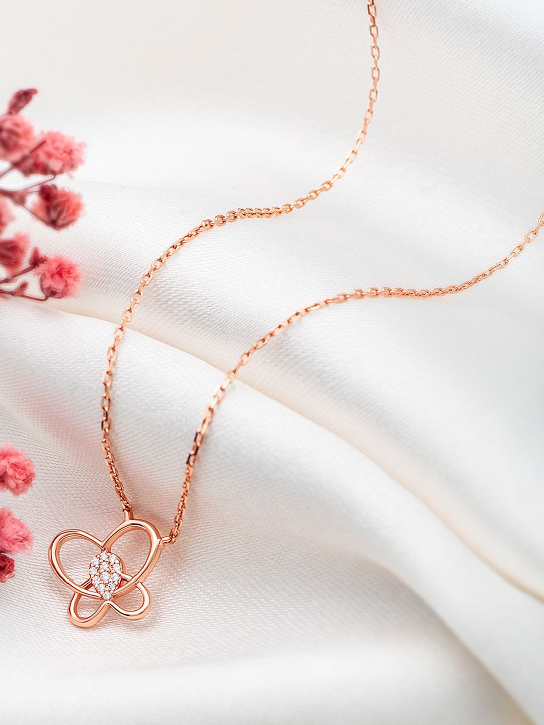

SILBERRY 92.5 Sterling Silver Silver-Plated Stone Studded Chain, Rose gold