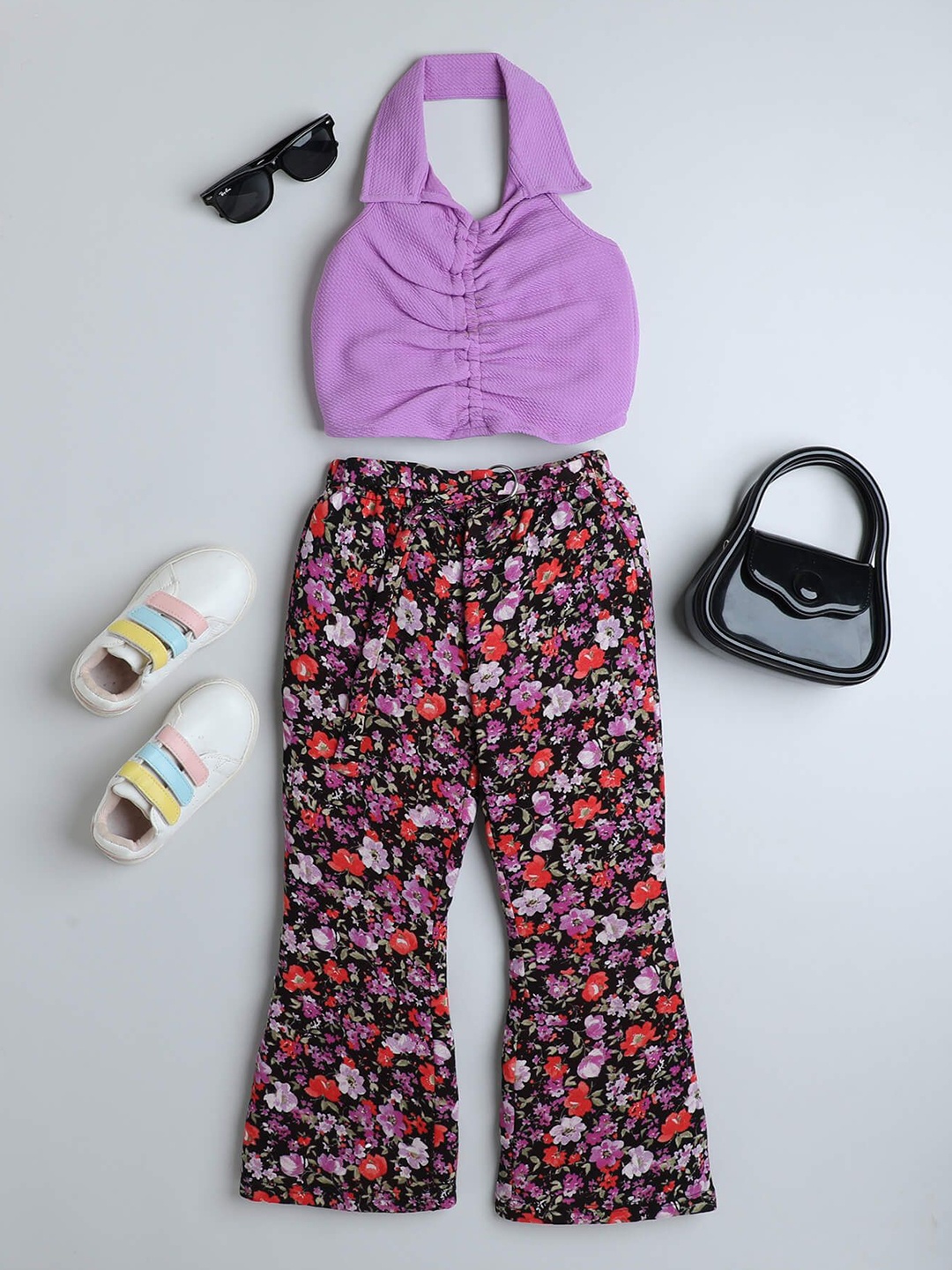 

taffykids Girls Crop Top with Trousers, Purple