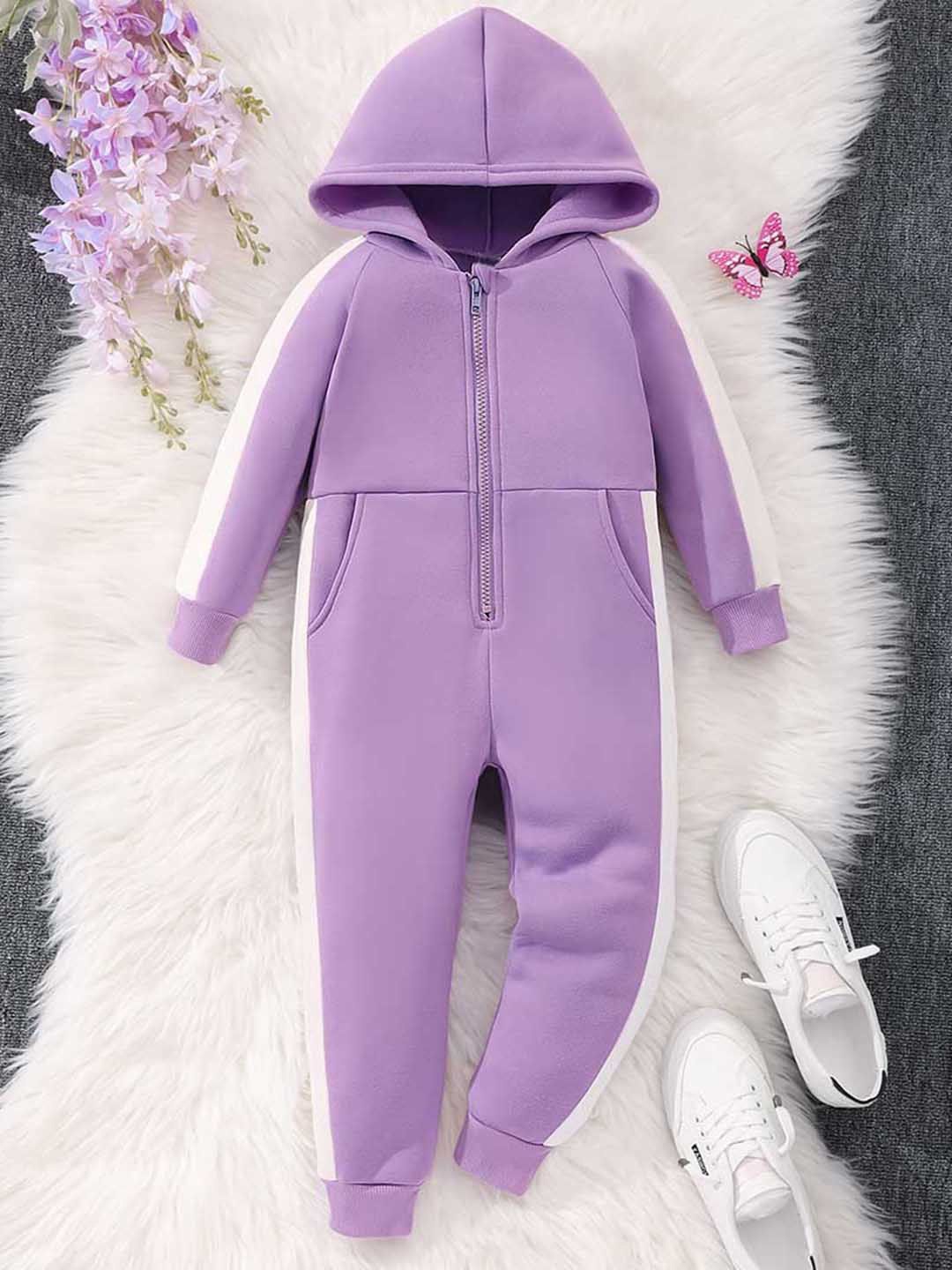 

INCLUD Girls Long Sleeve Hooded Jumpsuit, Purple