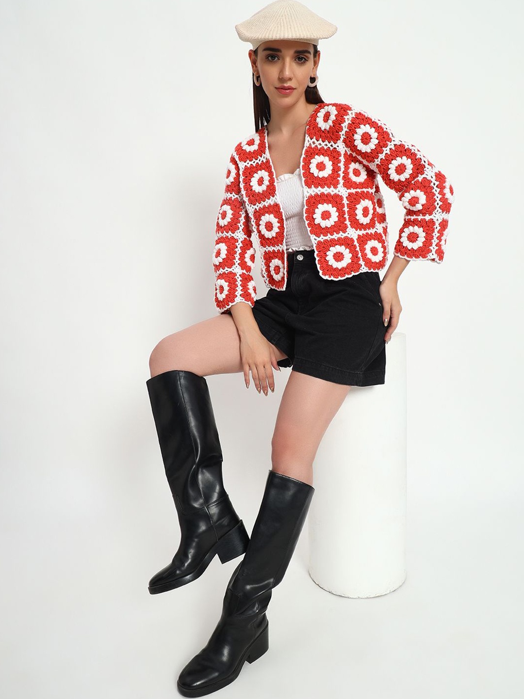

Sugercandy Women Printed Woollen Sweaters, Orange