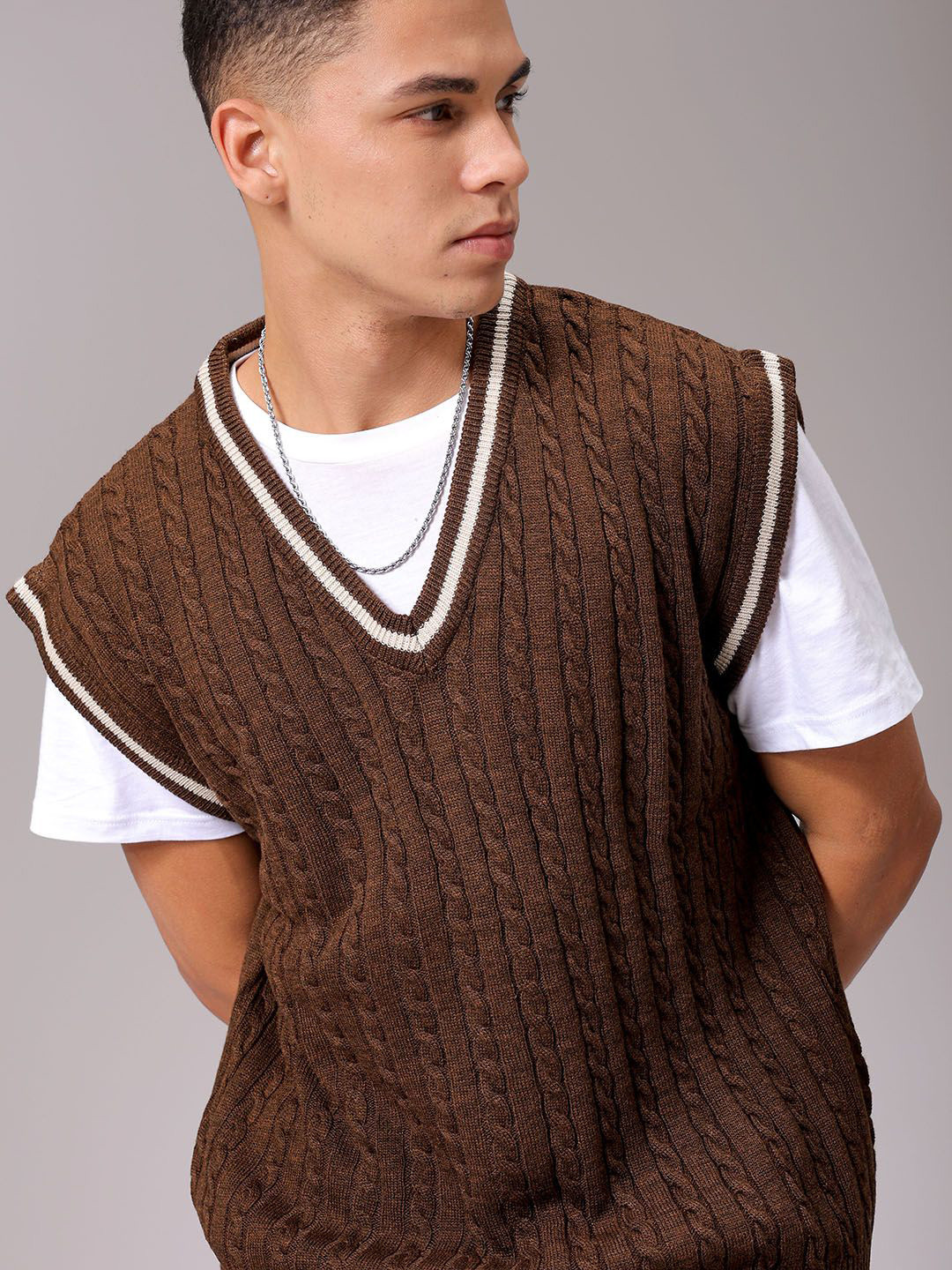 

The Indian Garage Co Men Cable Knit Pullover, Brown