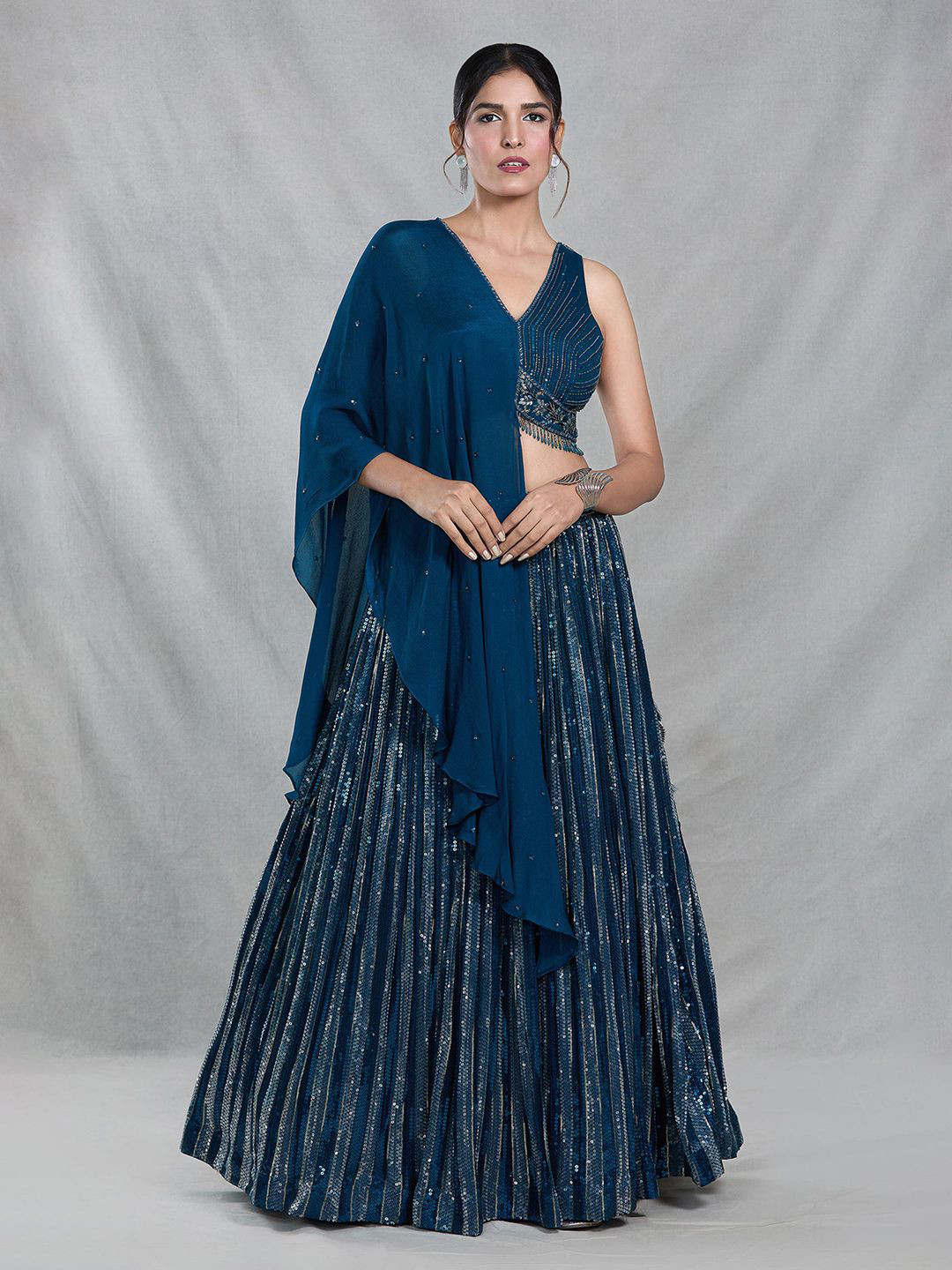 

Samyukta Singhania Embroidered Sequinned Ready to Wear Lehenga & Blouse With Dupatta, Blue