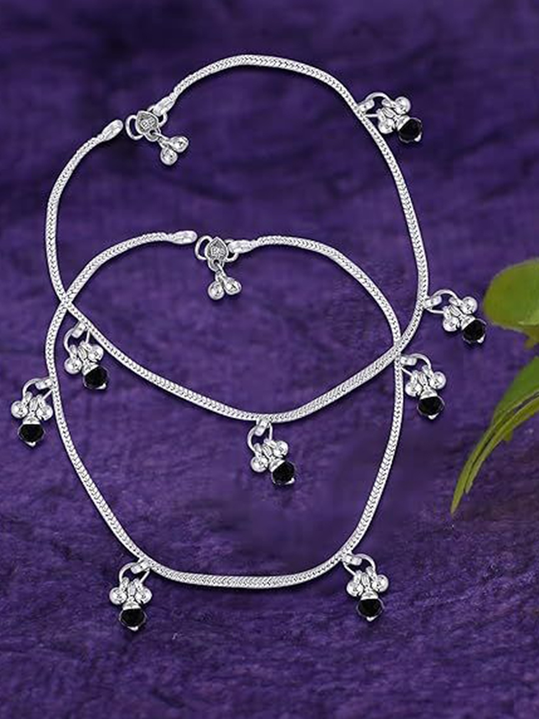 

Heer Collection Set Of 2 Silver-Plated Beaded Anklets