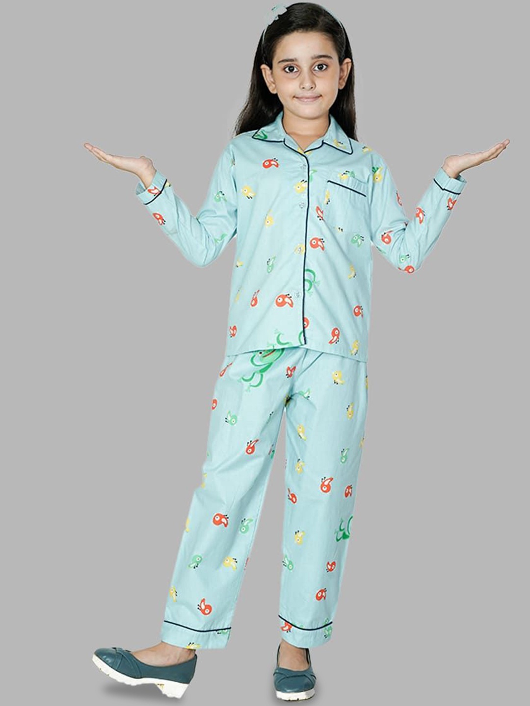 

YK Girls Pure Cotton Printed Night suit, Green