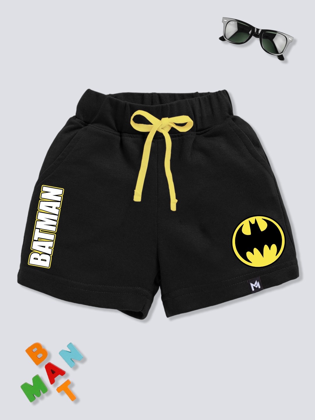 

YK X Minute Mirth Boys Pure Cotton Batman Printed Shorts, Black