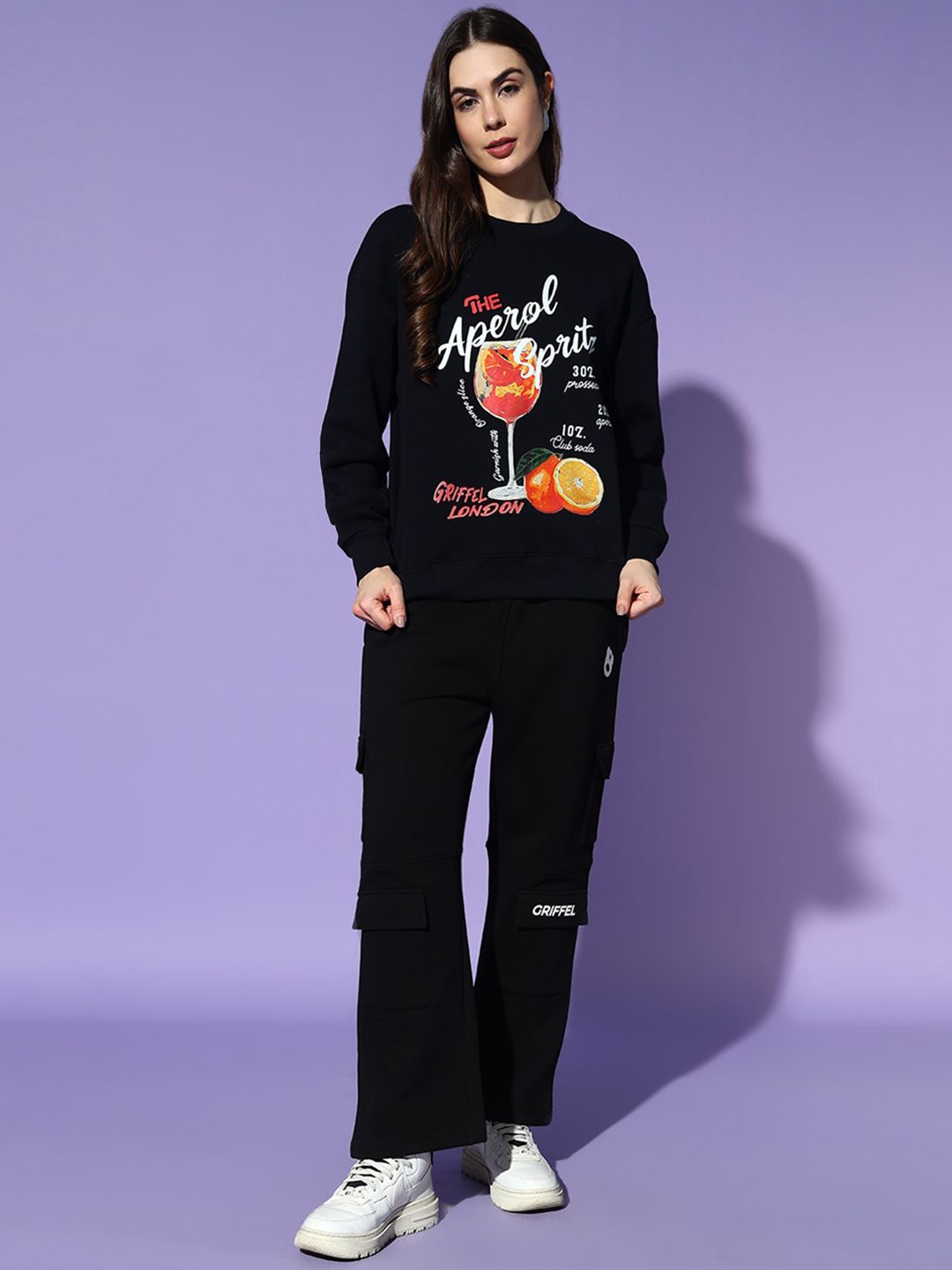 

GRIFFEL Women Printed Oversized Tracksuits, Black