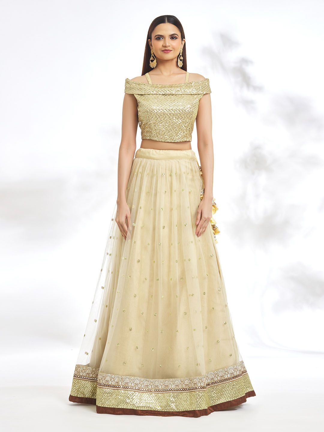 

Samyukta Singhania Embellished Sequinned Ready to Wear Lehenga & Blouse, Cream