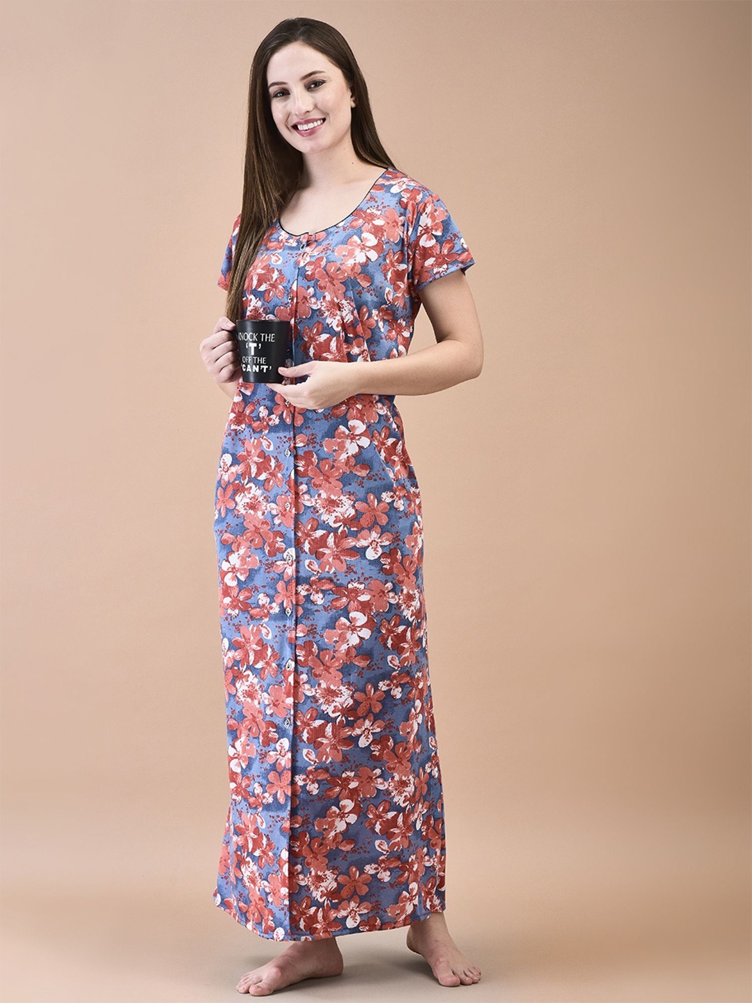 

Noty Women Printed Maternity Maxi Nightdress, Rust