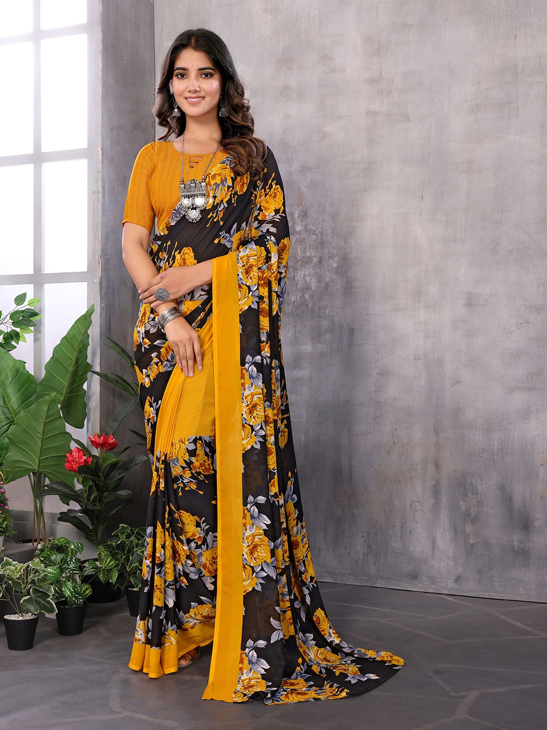 

KALINI Womens Poly Georgette Saree, Yellow