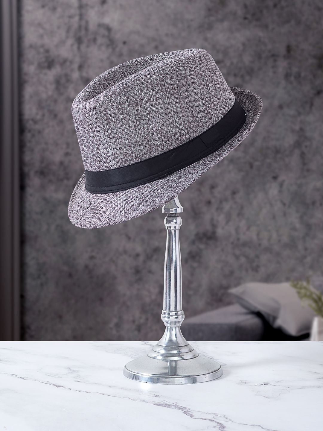 

Golden Peacock Men Solid Fedora Hat, Grey