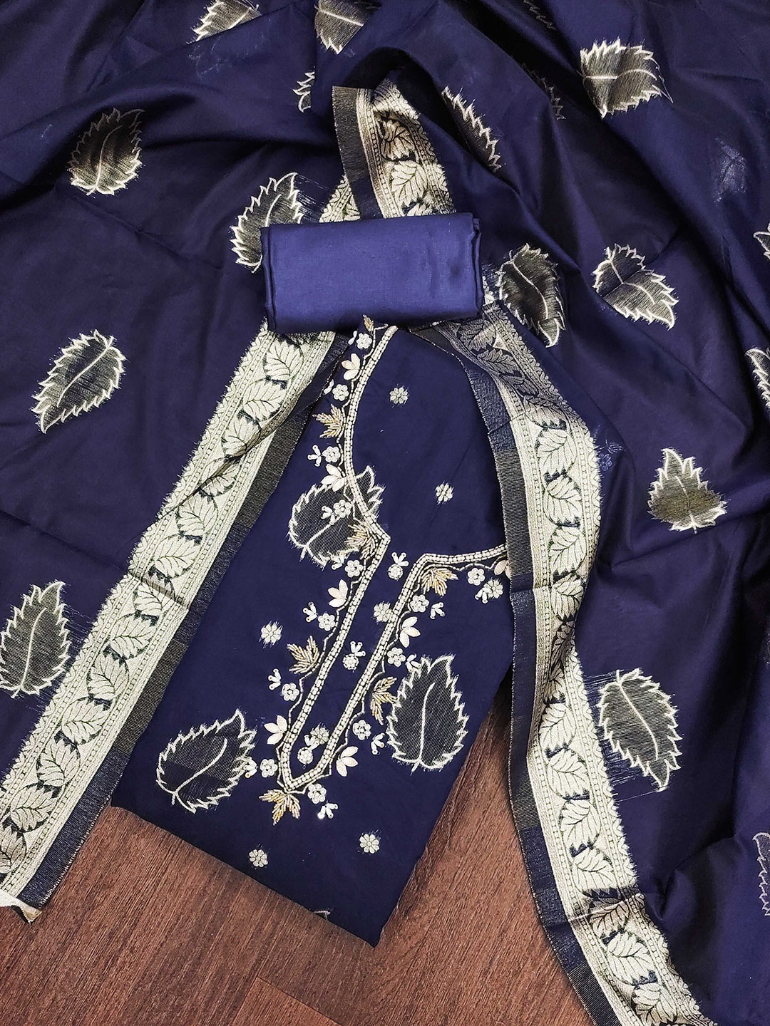 

KIMISHA Woven Design Unstitched Dress Material, Blue