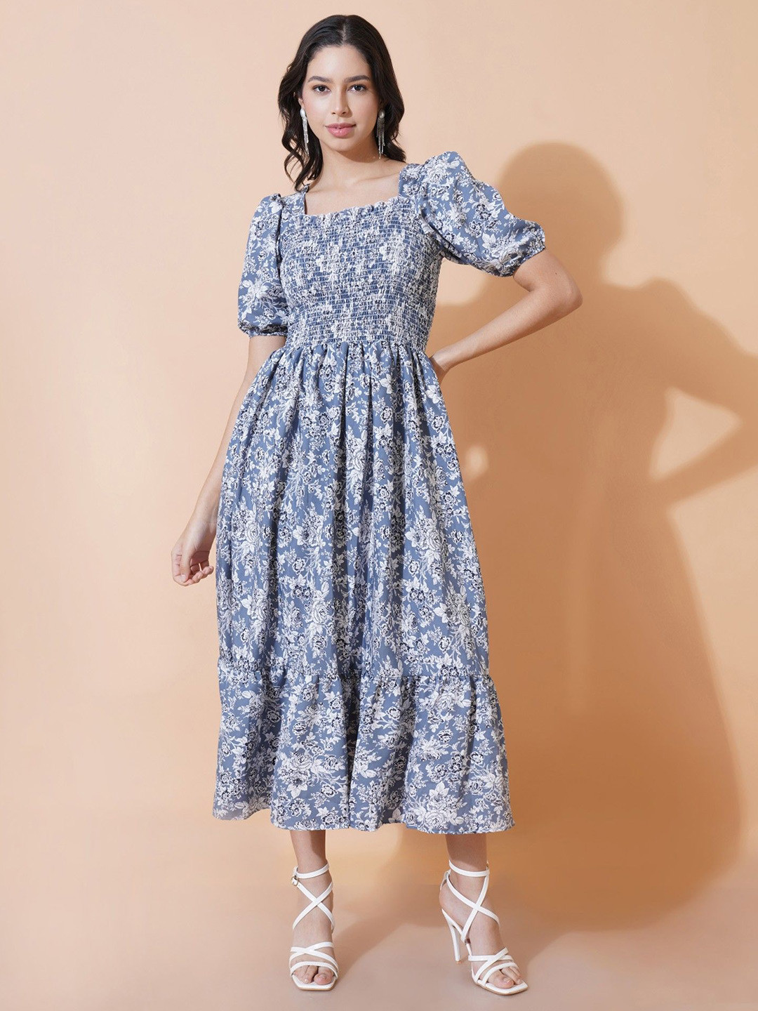 

Krunal Raiyani Women Floral Print Fit & Flare Midi Dress, Blue