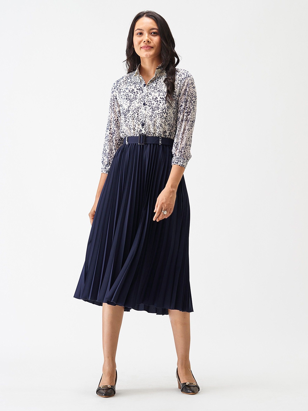 

Femvy Women Animal Printed Applique Fit & Flare Knee Length Dress, Blue