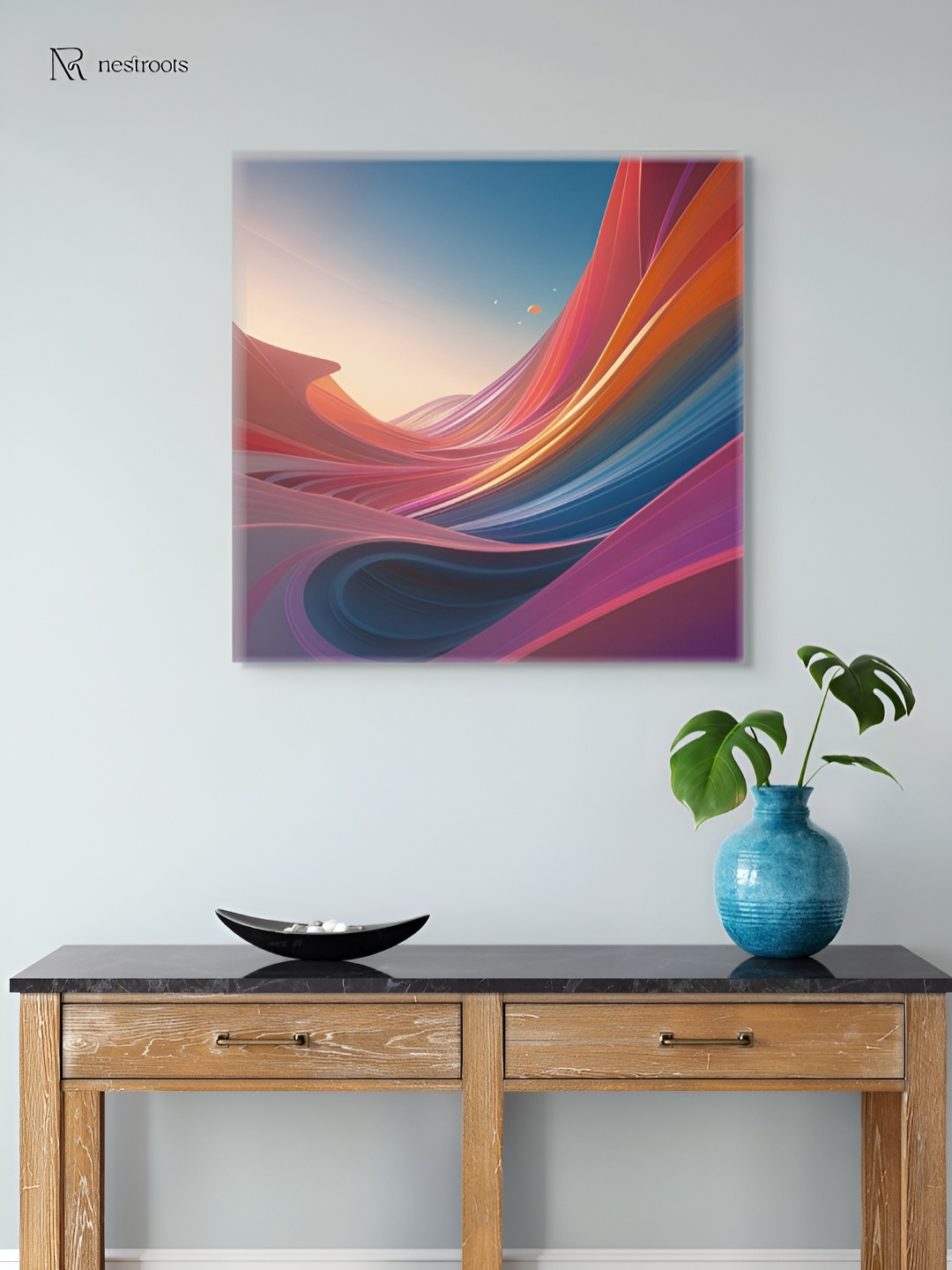 

nestroots Brushstroke Blue & Orange Printed Canvas Wall Art