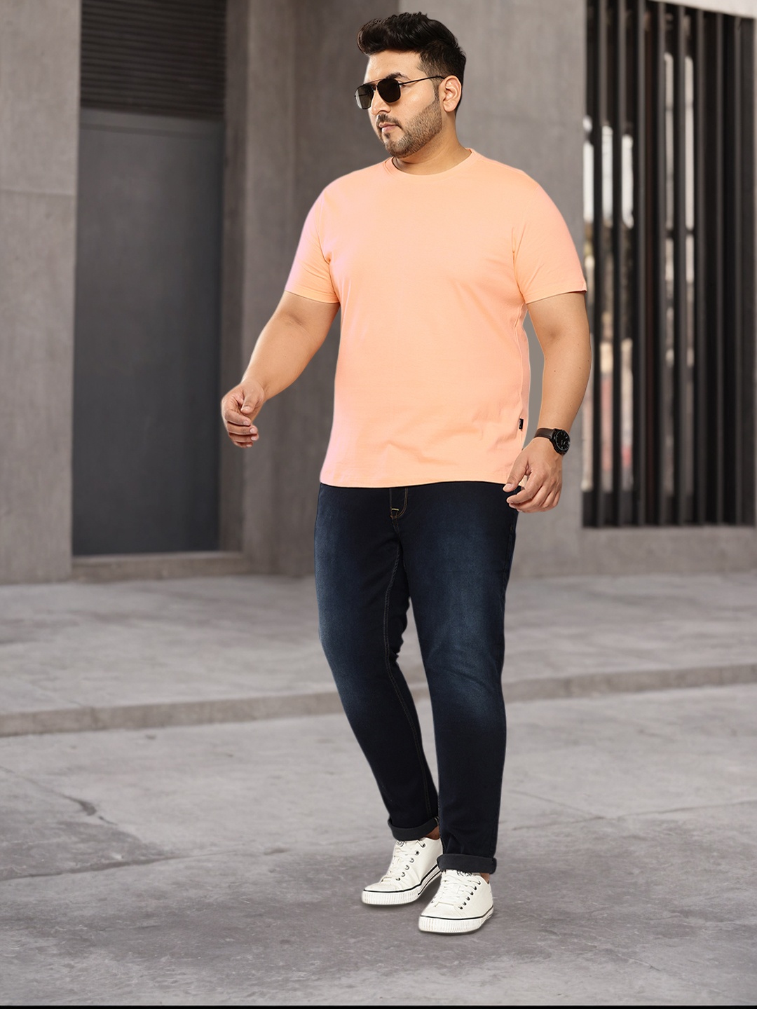 

Sztori Plus Size Pure Cotton T-shirt, Peach