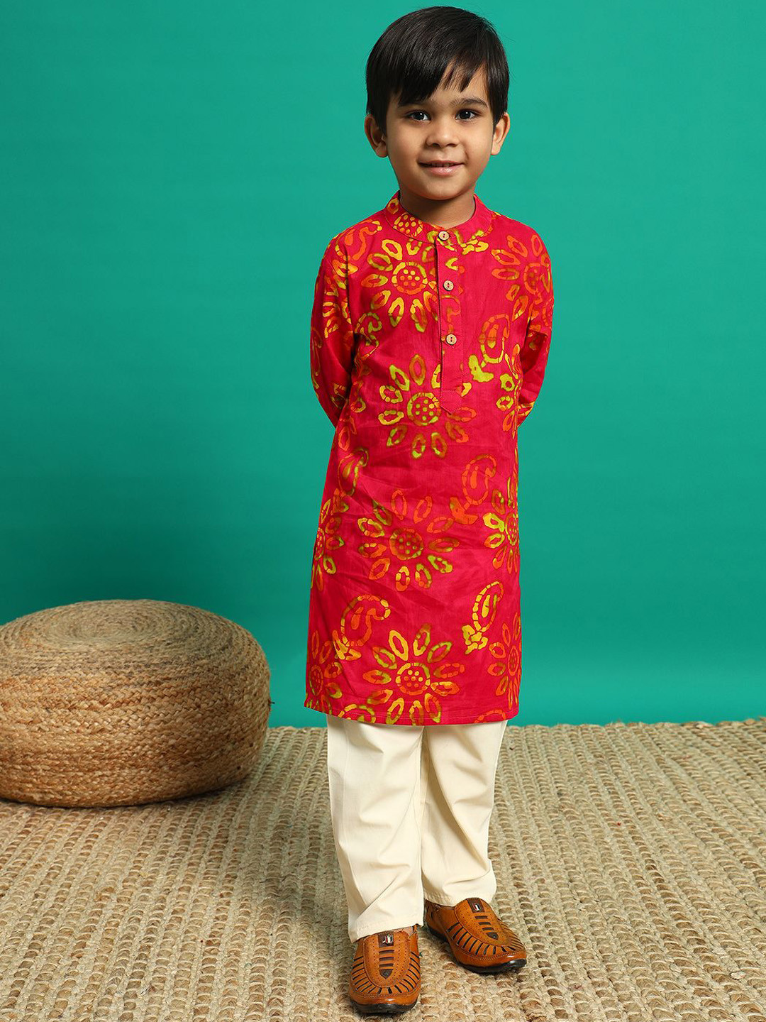 

Readiprint Boys Floral Printed Pure Cotton Kurta with Pyjama, Pink