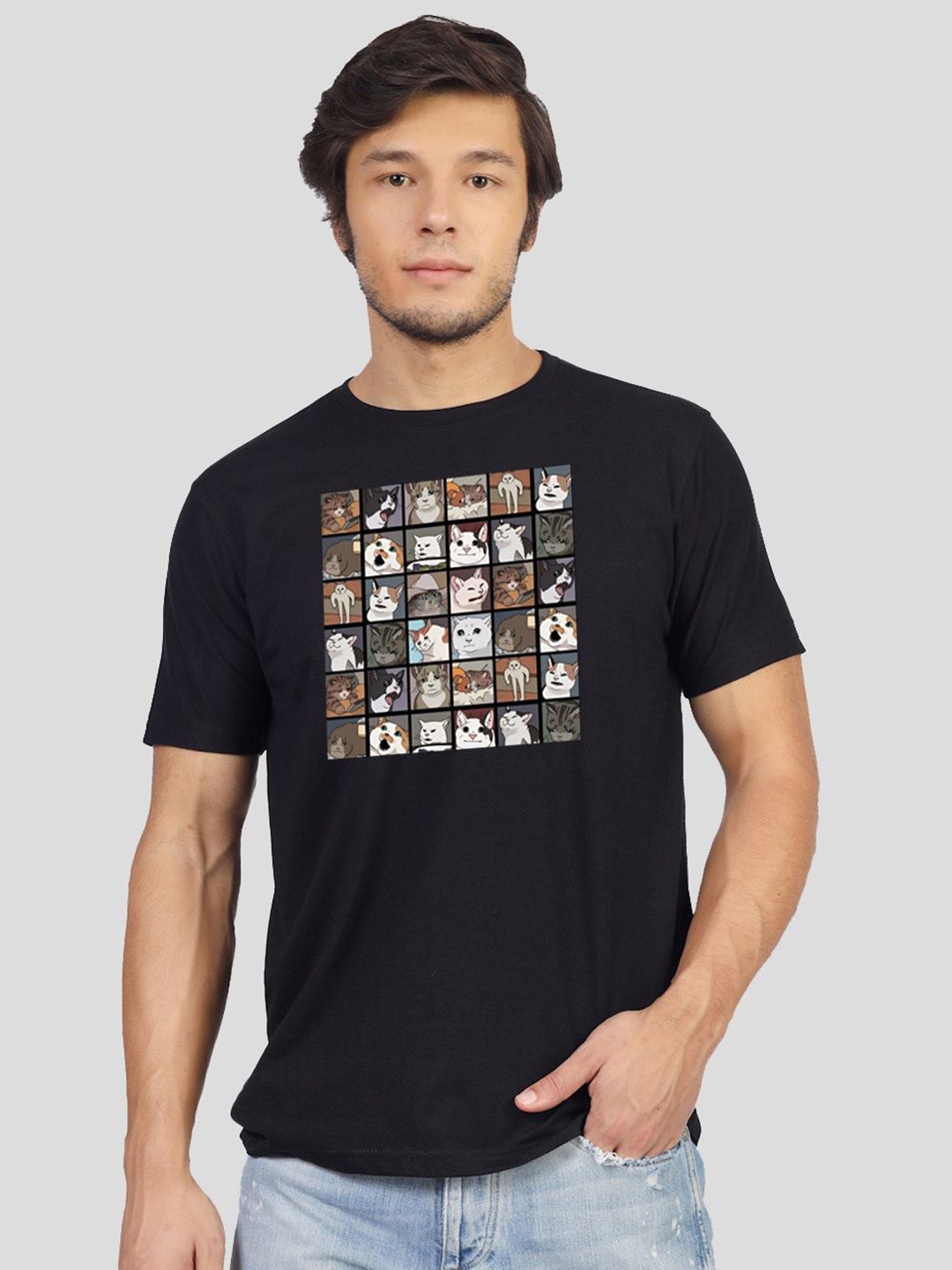

Greylongg Men Graphic Printed Round Neck Cotton T-shirt, Black