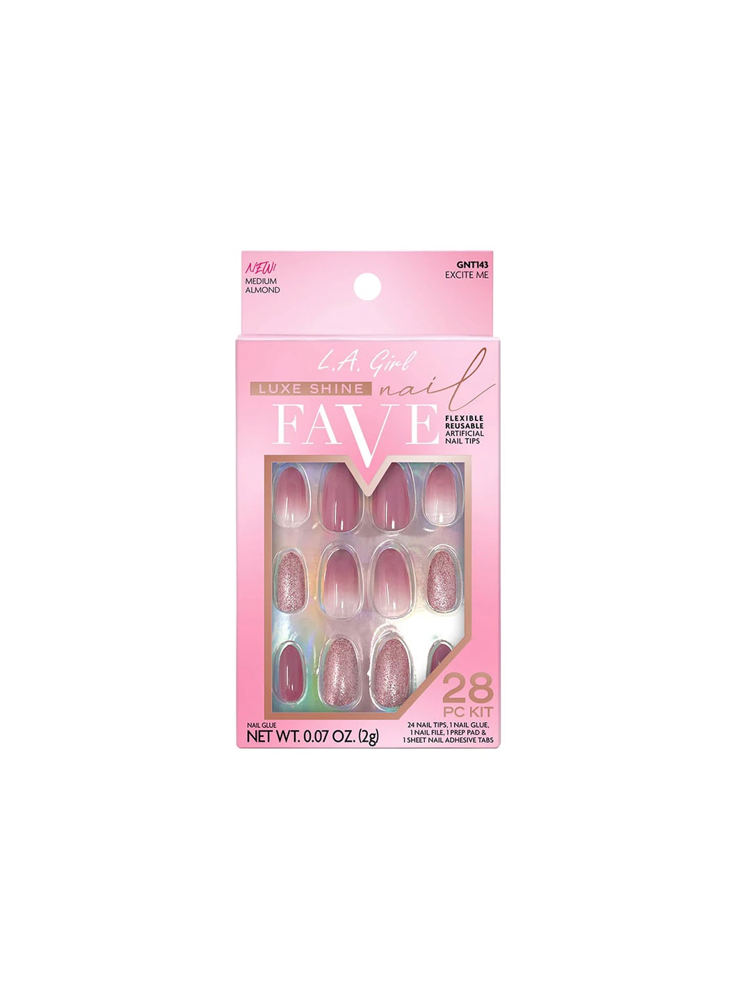 

L.A Girl Luxe Shine Nail Fave Artificial Nail Tips - Excite Me, Pink