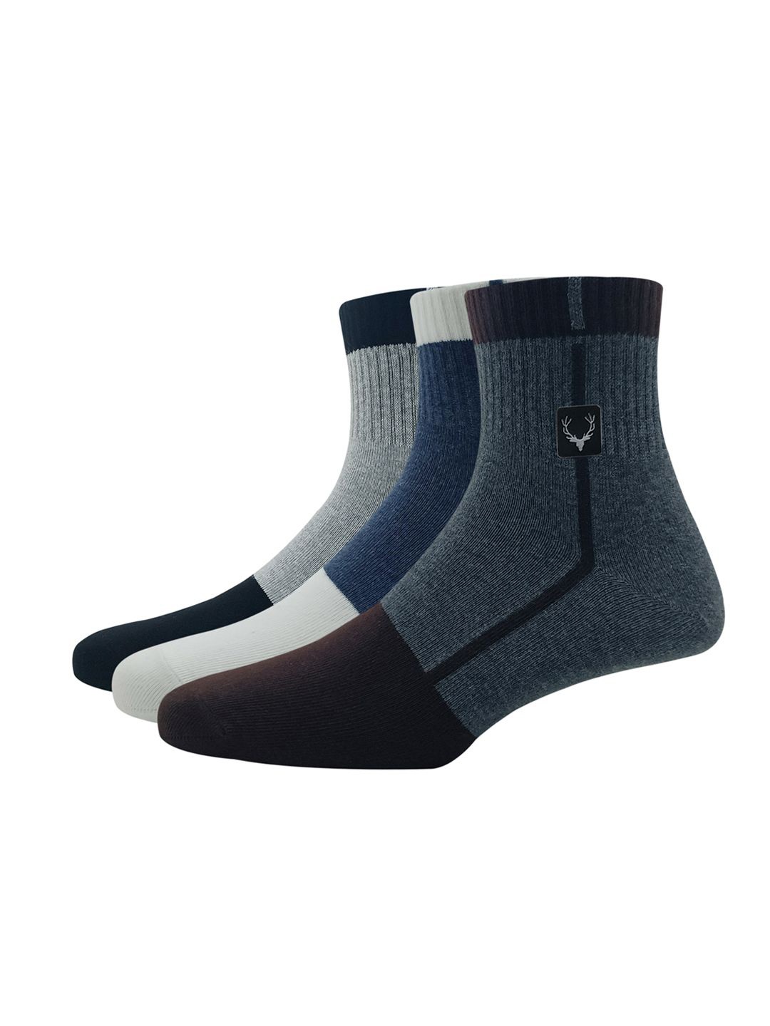

Allen Solly Men Pack Of 3 Colourblocked Above Ankle-Length Socks, Grey melange