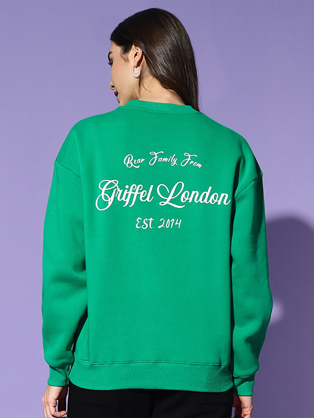 

GRIFFEL Women Typography Printed Sweatshirt, Green