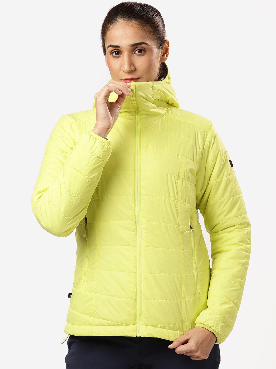 

FORCLAZ By Decathlon Women Hooded Solid Sports Padded Jacket, Yellow