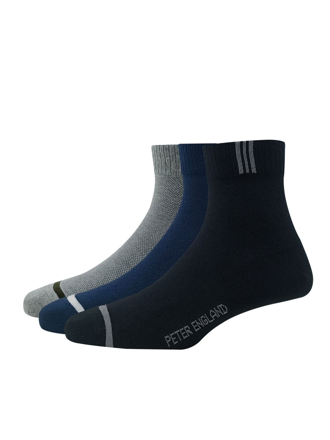 

Peter England Men Pack Of 3 Patterned Above Ankle-Length Socks, Grey melange