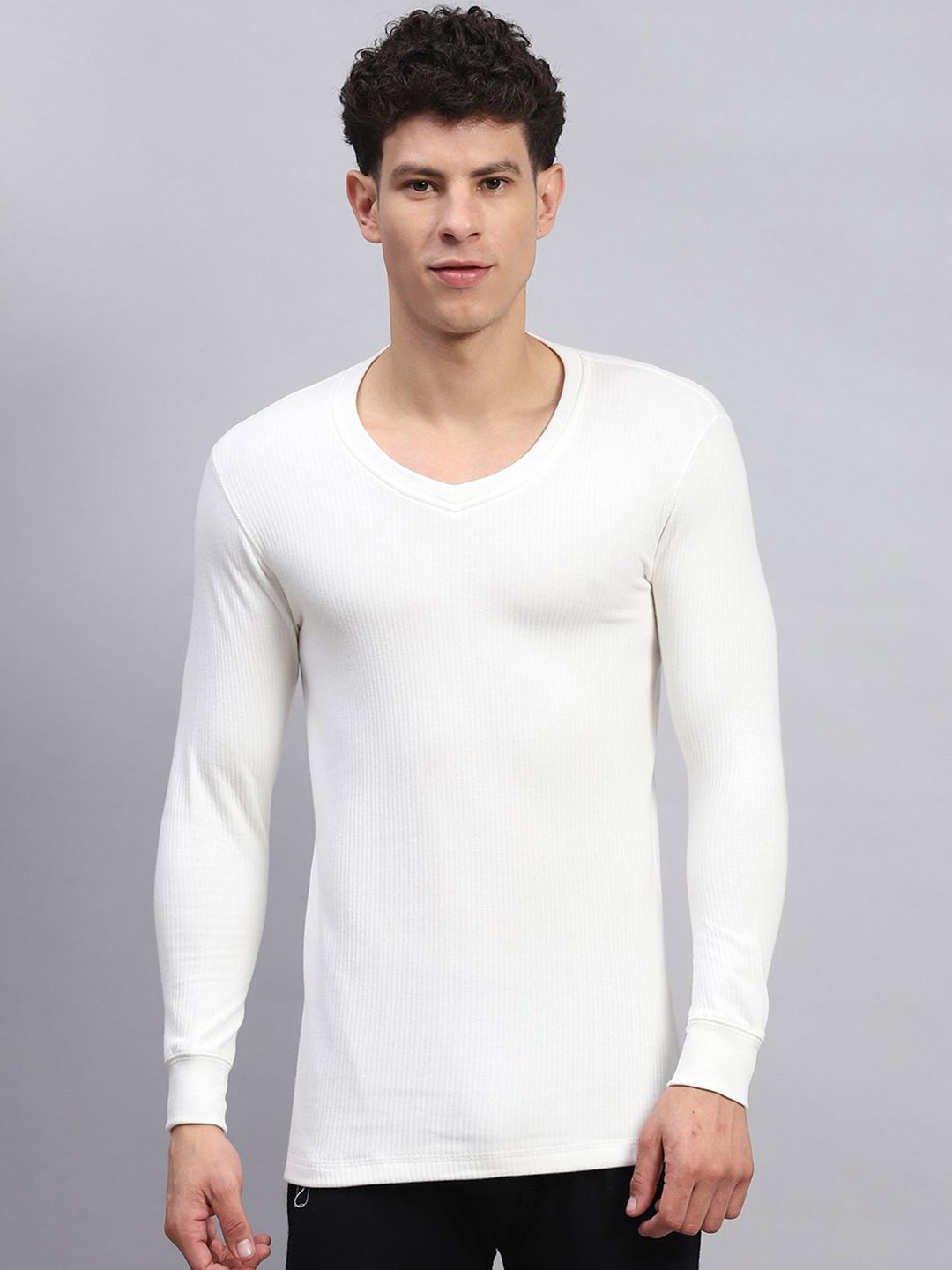 

Monte Carlo Men Cotton V-Neck Long Sleeved Thermal Tops, White