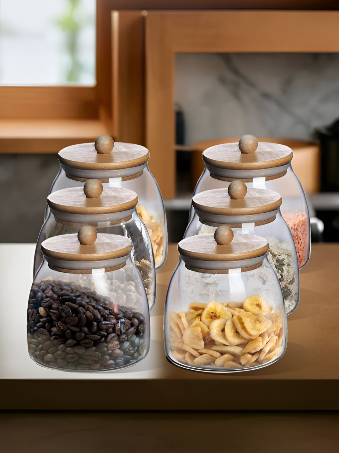 

The Better Home Transparent 6 Pieces Glass Easy to Clean Jars With Lid 650ml