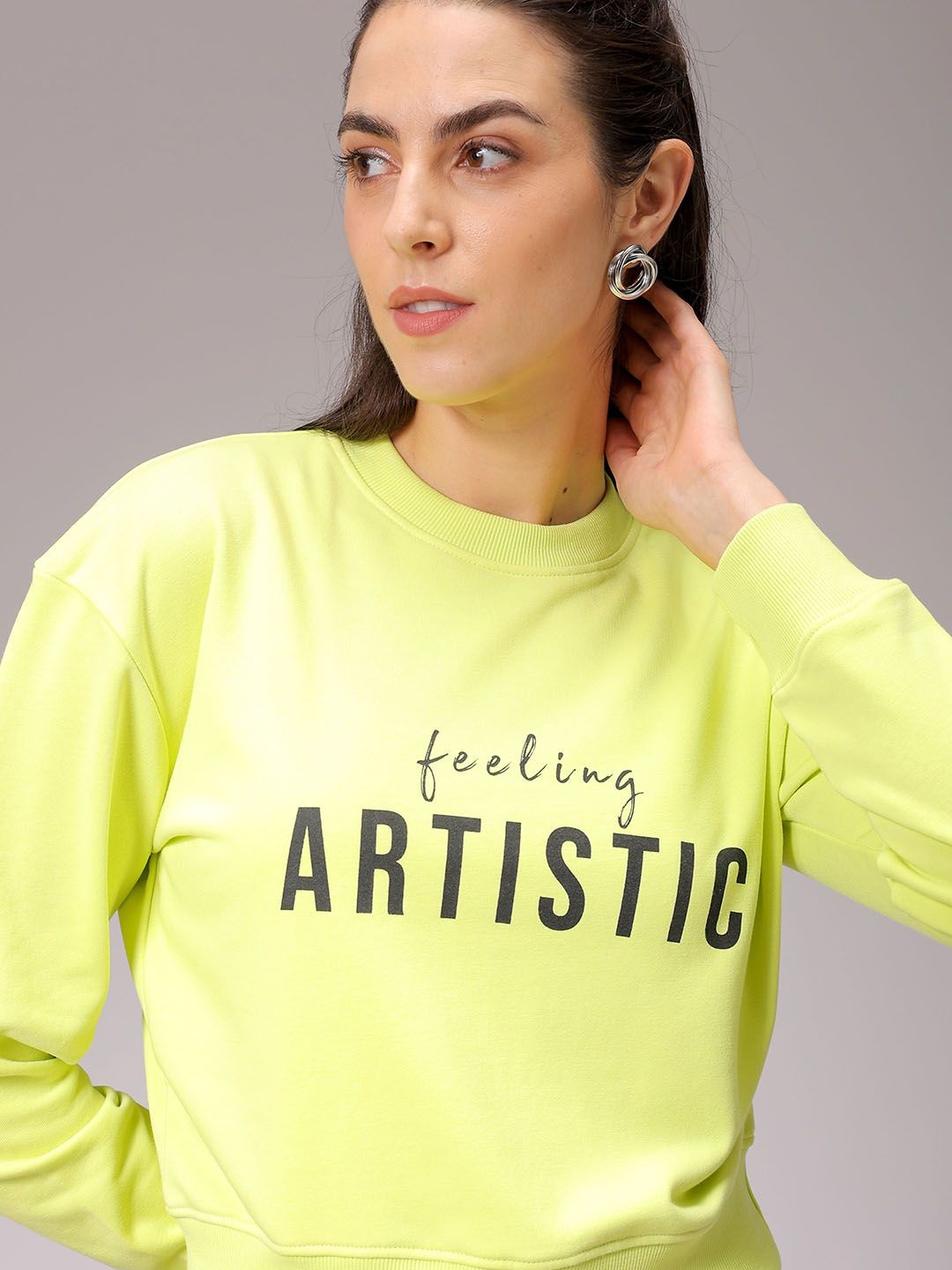 

Freehand by The Indian Garage Co Women Typography Printed Sweatshirt, Lime green