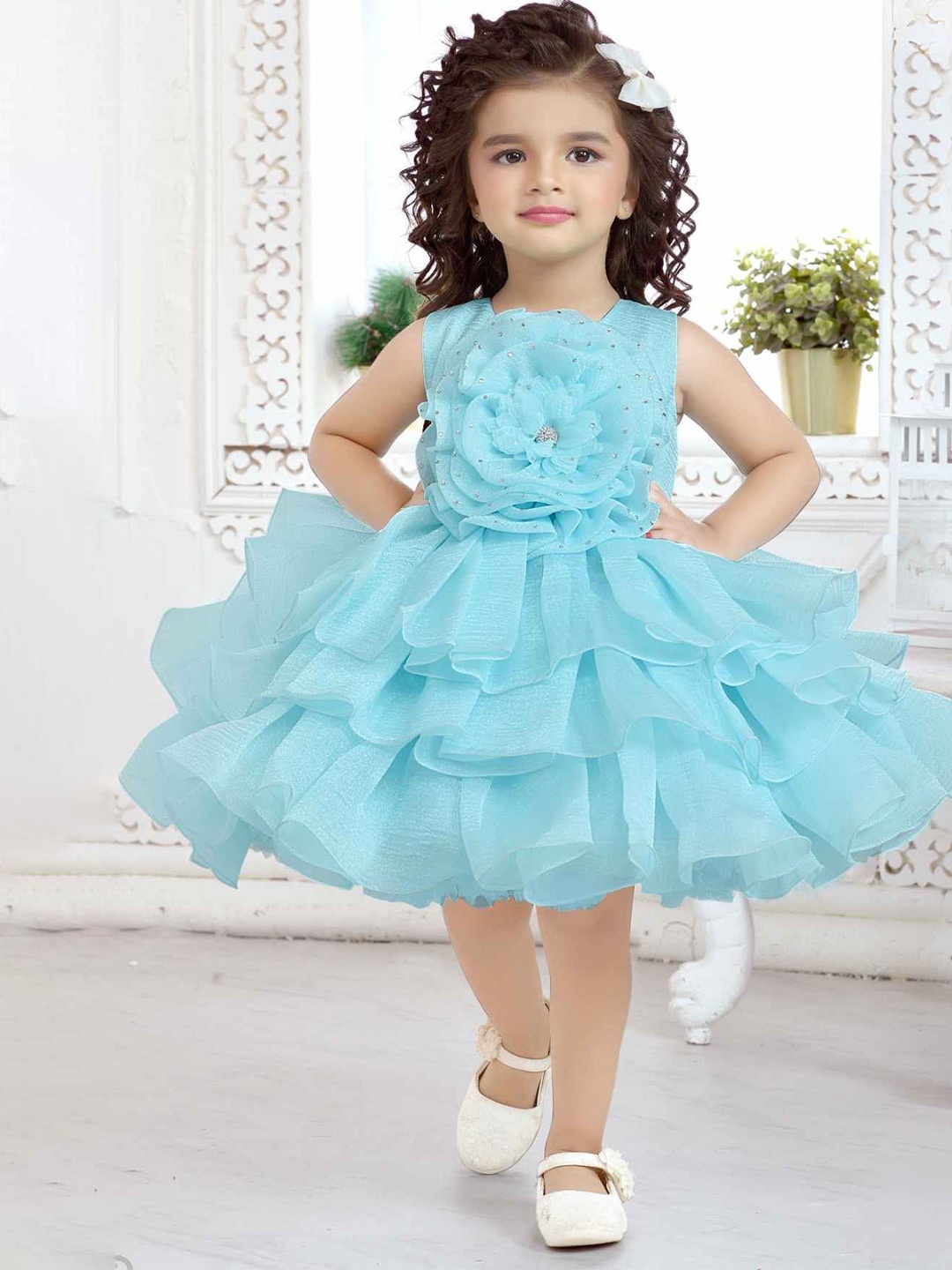 

Lagorii Girls Embellished Round Neck Fit & Flare Dress, Blue