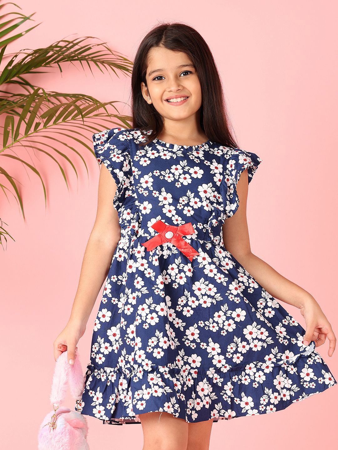 

V-Mart Girls Cotton Fit & Flare Dress, Navy blue