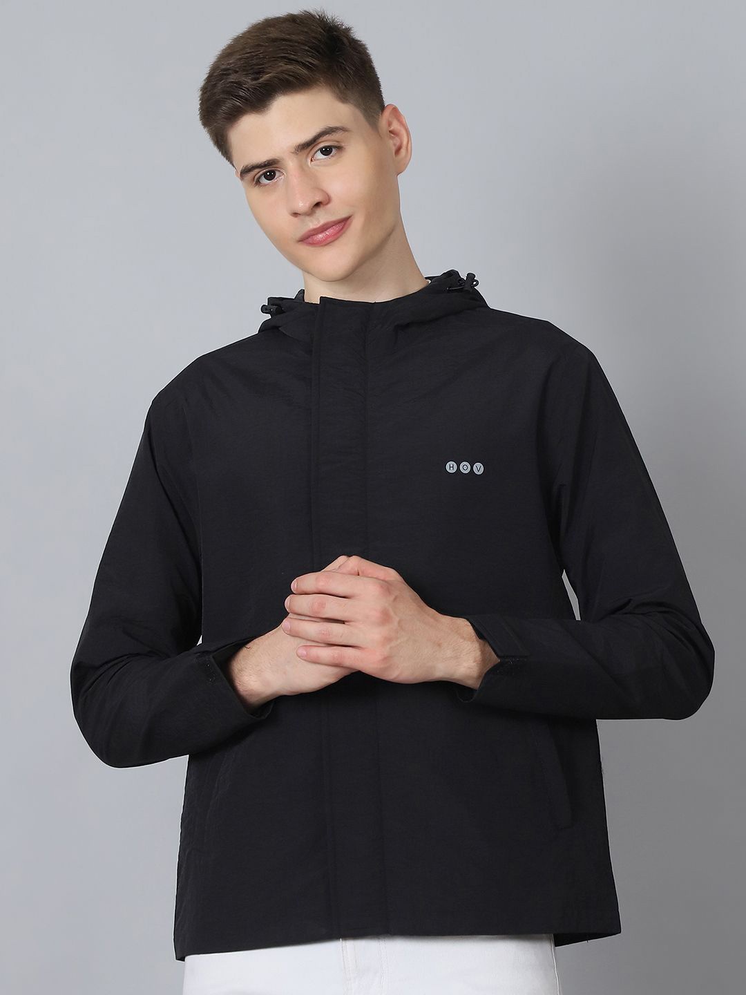 

HOUSE OF VEDAS Men Hooded Solid Casual Sporty Jacket, Black