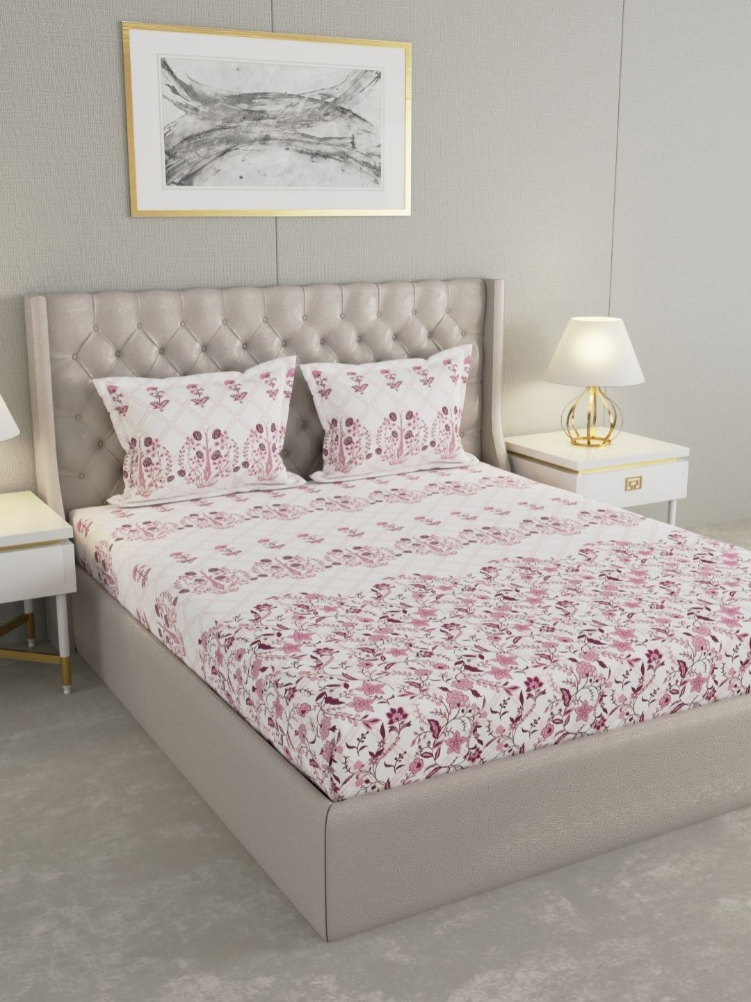 

Raymond Home CRYSTAL Pink Floral Printed Cotton 210 TC King Bedsheet Set 2.74 x 2.74m