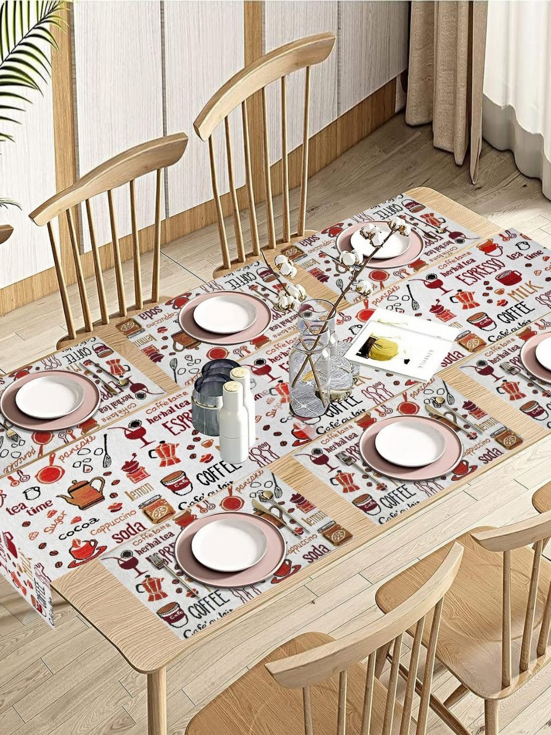 

PRAKARTIK 6- Pcs White & Red Cotton Printed Table Placemats