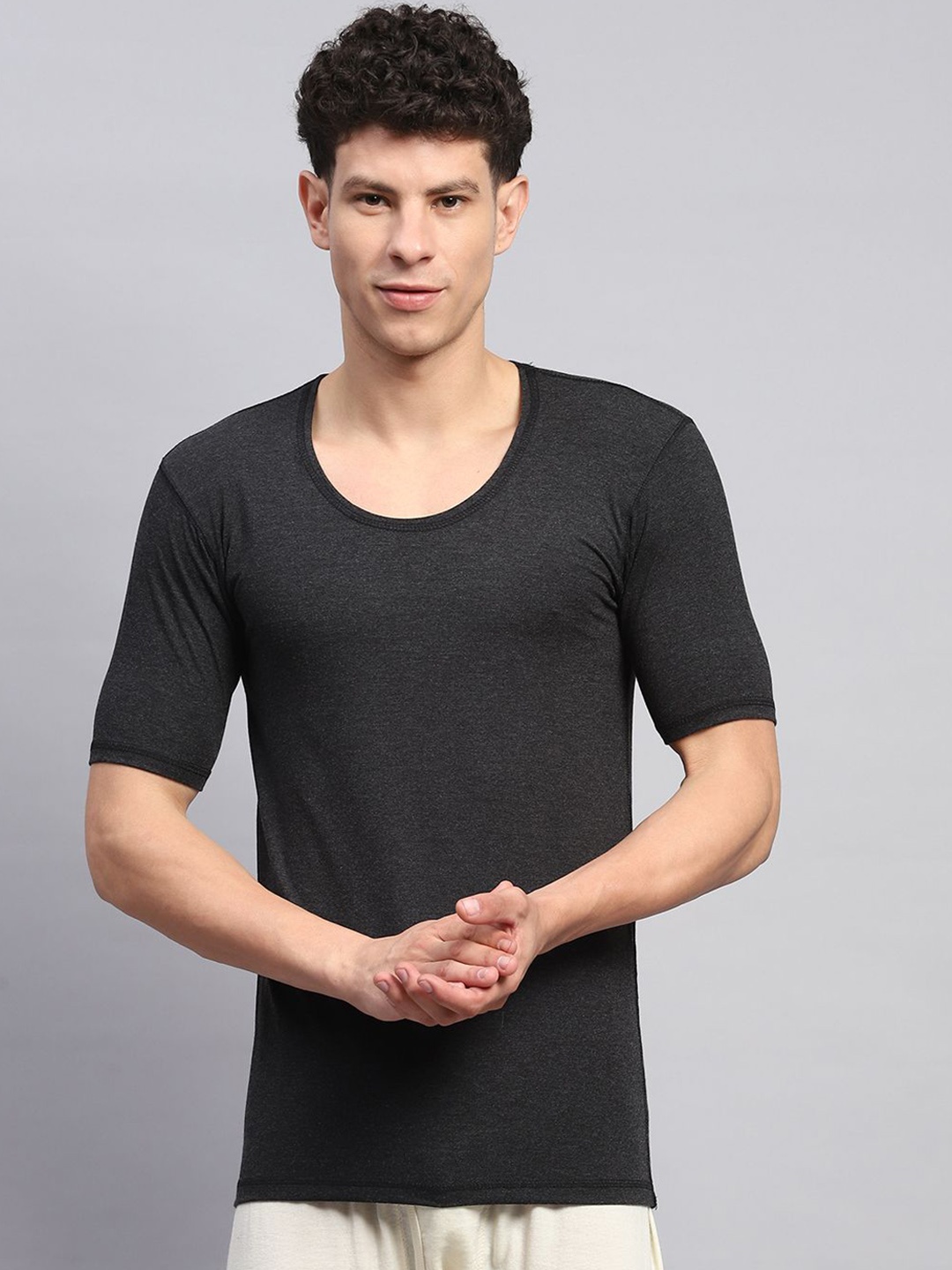 

Monte Carlo Men Round Neck Shorts Sleeved Thermal Top, Black