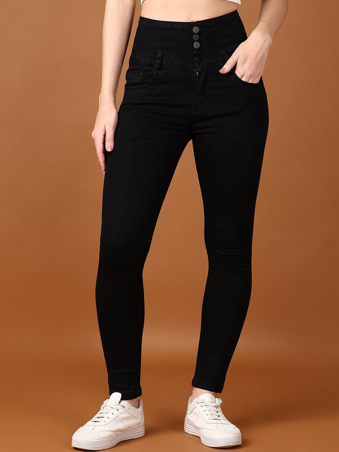 

V-Mart Women Cotton Solid Clean Look High-Rise Jeans, Black