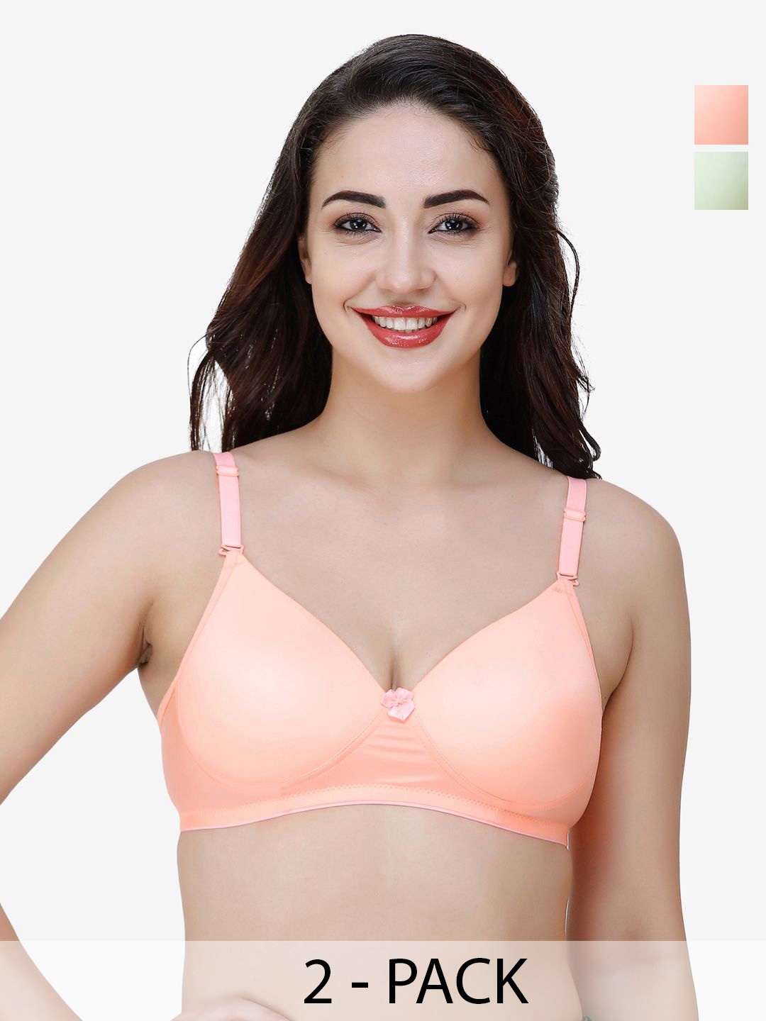 

College Girl Pack Of 2 Full Coverage Lightly Padded Bra, Green