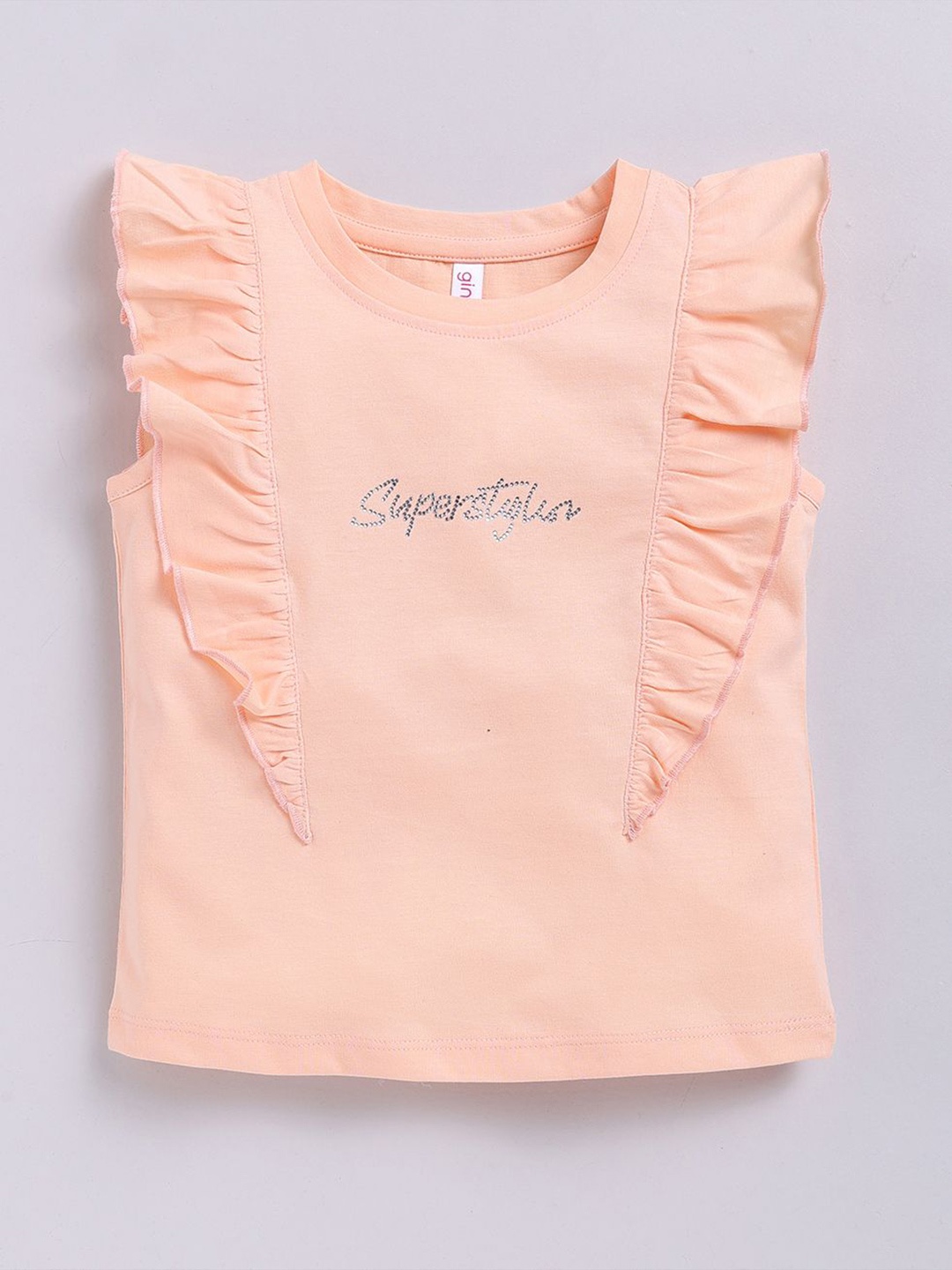

Ginie Girls Cottton Beads & Stone Embellished Flared Sleeves Top, Orange