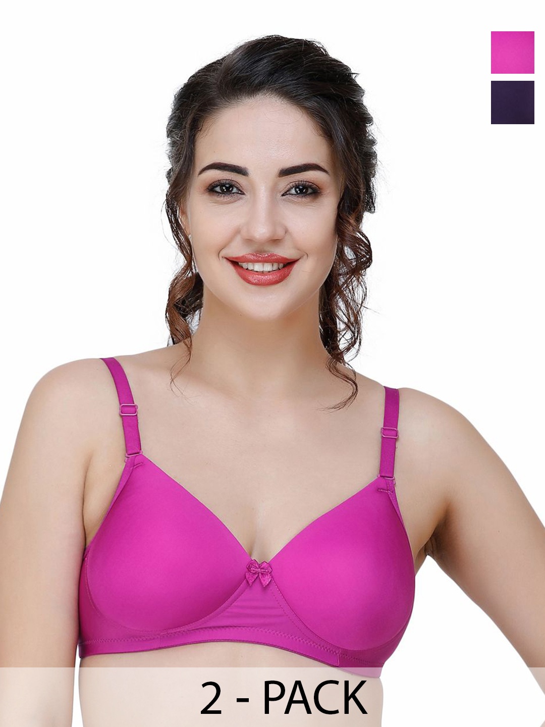 

Women Full Coverage Lightly Padded Pack of 2 Solid Bra, Purple
