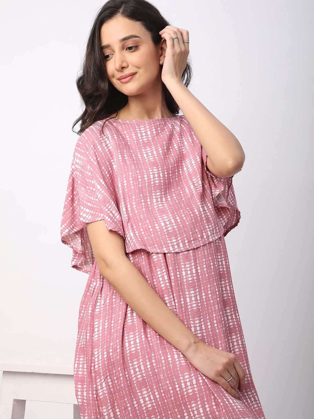 

Mystere Paris Women Printed Maternity A-Line Dress, Pink