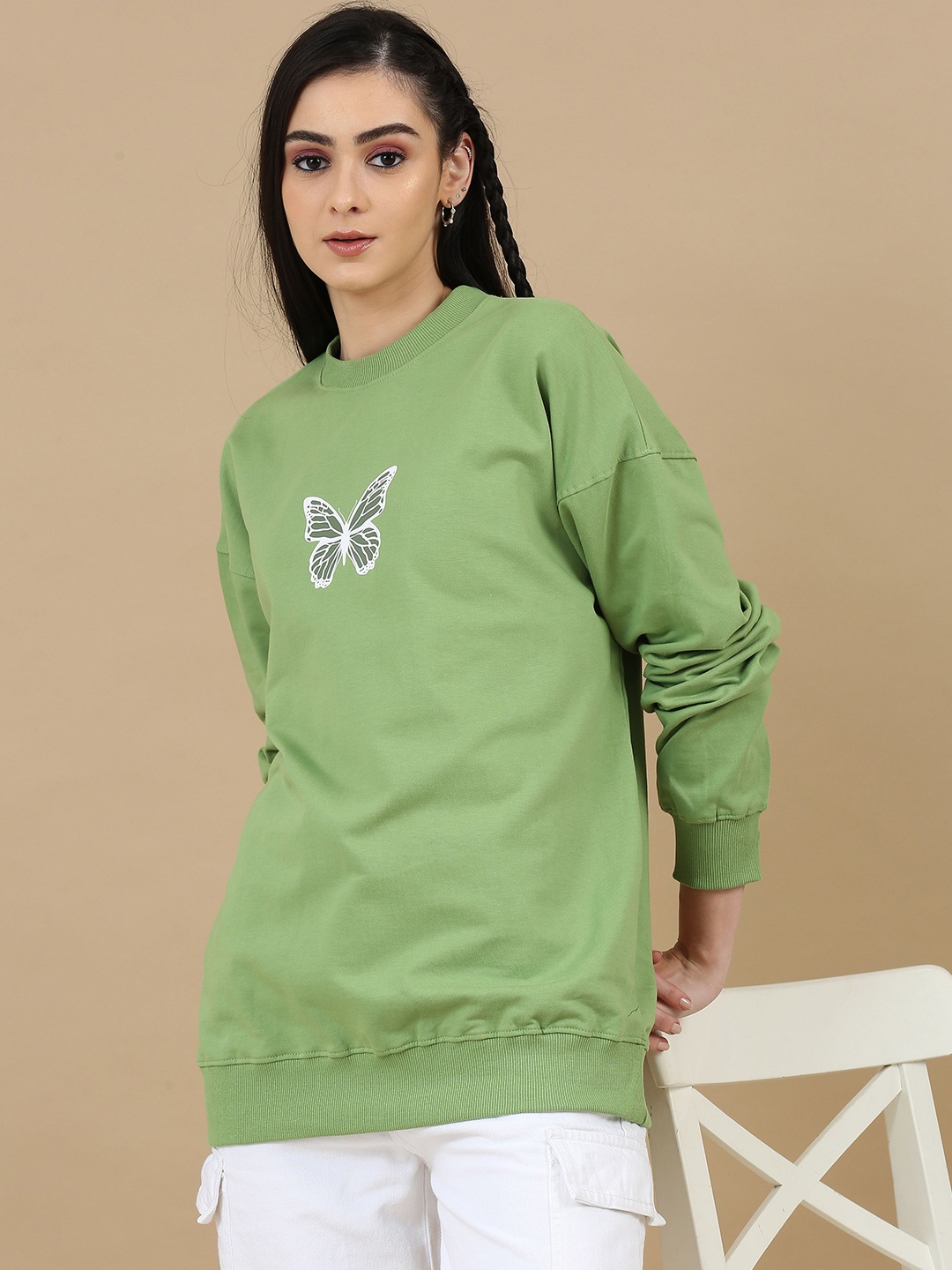 

SILISOUL Women Graphic Printed Cotton Sweatshirt, Green