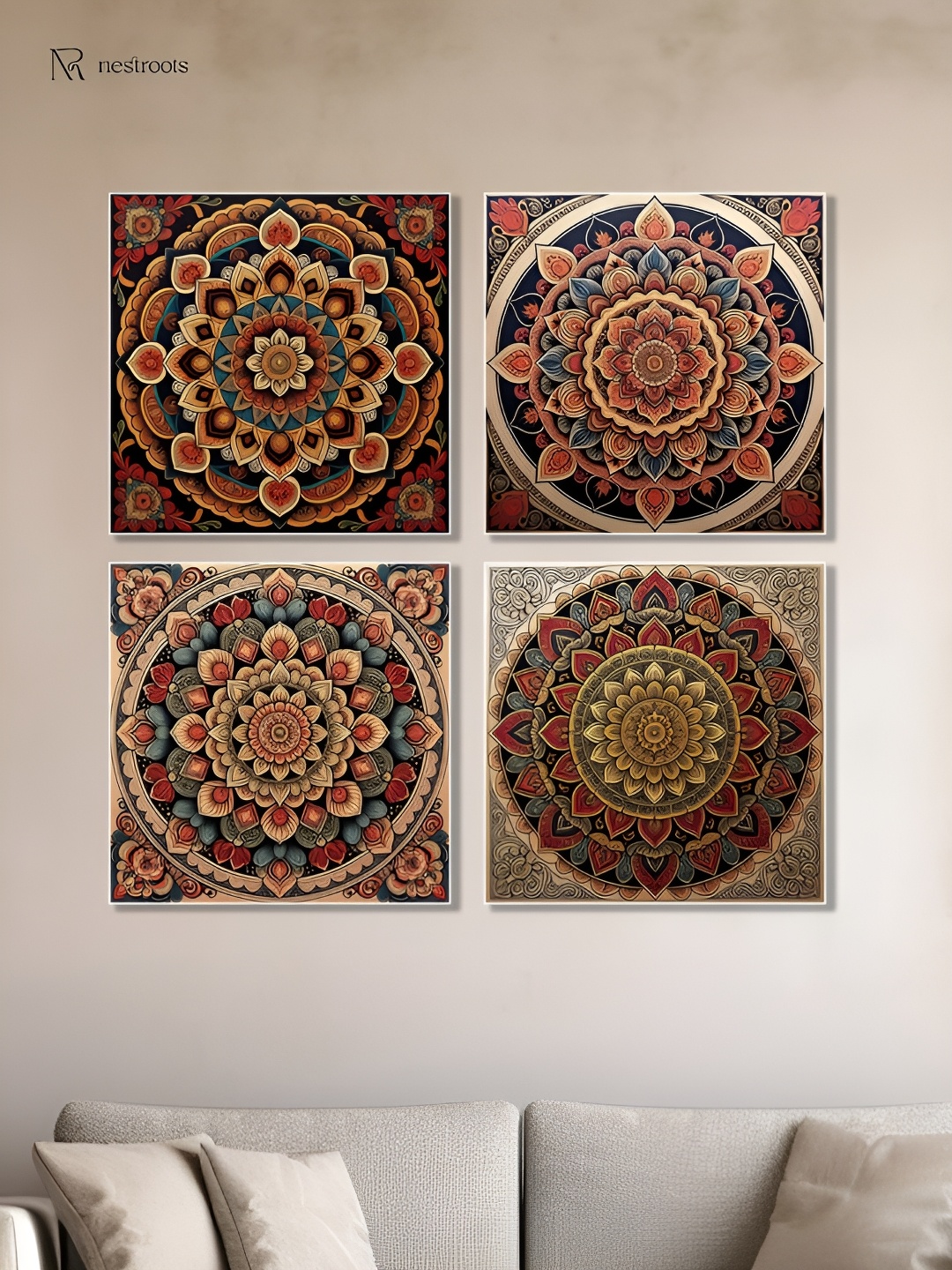 

nestroots Beige & Blue 4 Pieces Printed Canvas Wall Art