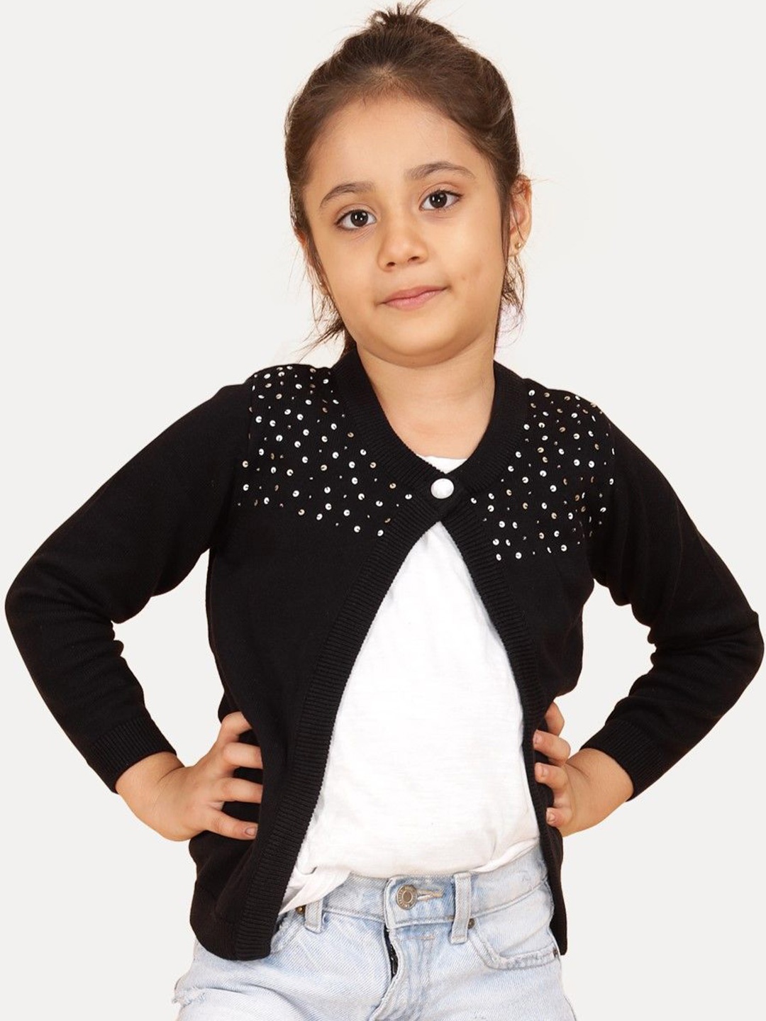 

JoE Hazel Girls Embroidered Front-Open, Black